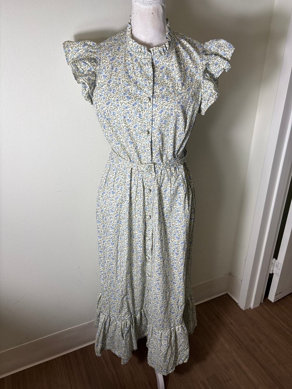 Tillie Palm Beach Blue Sage Floral Flutter Sleeve Button Up Maxi Dress Sz XL